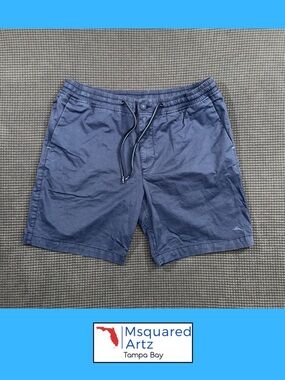 Tommy Bahama Blue Hybrid Beach Shorts Mens Large Elastic Waist Casual Swim